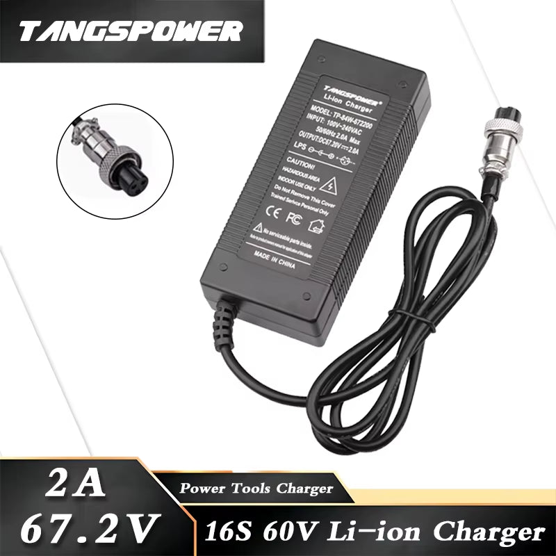 60V 67.2V 2A Lithium Battery Charger 3-Pin GX16