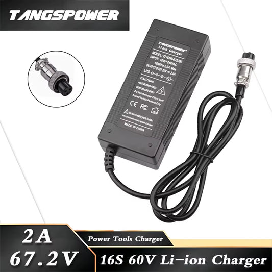60V 67.2V 2A Lithium Battery Charger 3-Pin GX16