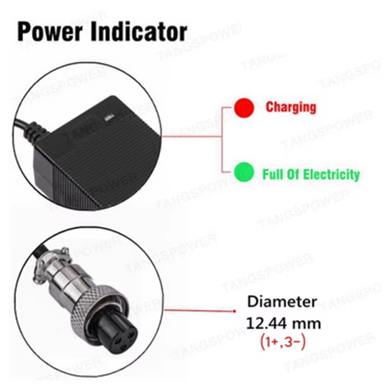 60V 67.2V 2A Lithium Battery Charger 3-Pin GX16