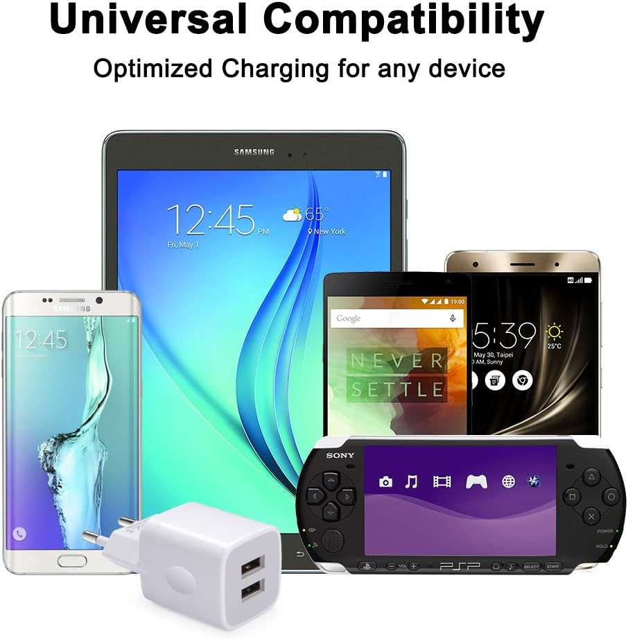 2-Pack European USB Wall Charger Dual Port Block
