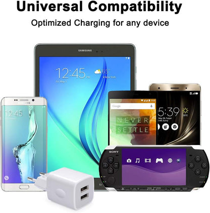 2-Pack European USB Wall Charger Dual Port Block
