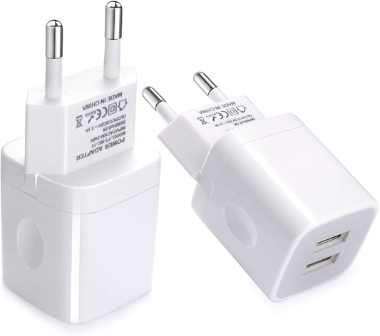 2-Pack European USB Wall Charger Dual Port Block