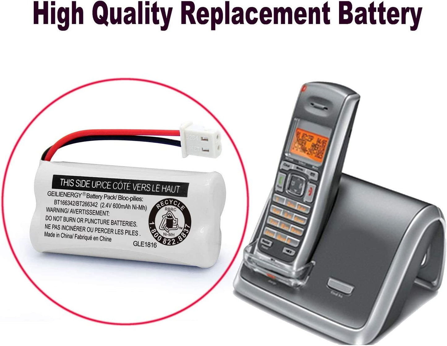 2-Pack BT166342 BT266342 Cordless Phone Battery
